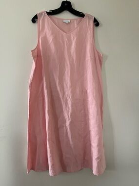J Jill 100% Linen Pink Shift Mini Dress Large Coastal grandma Capsule Minimalist
